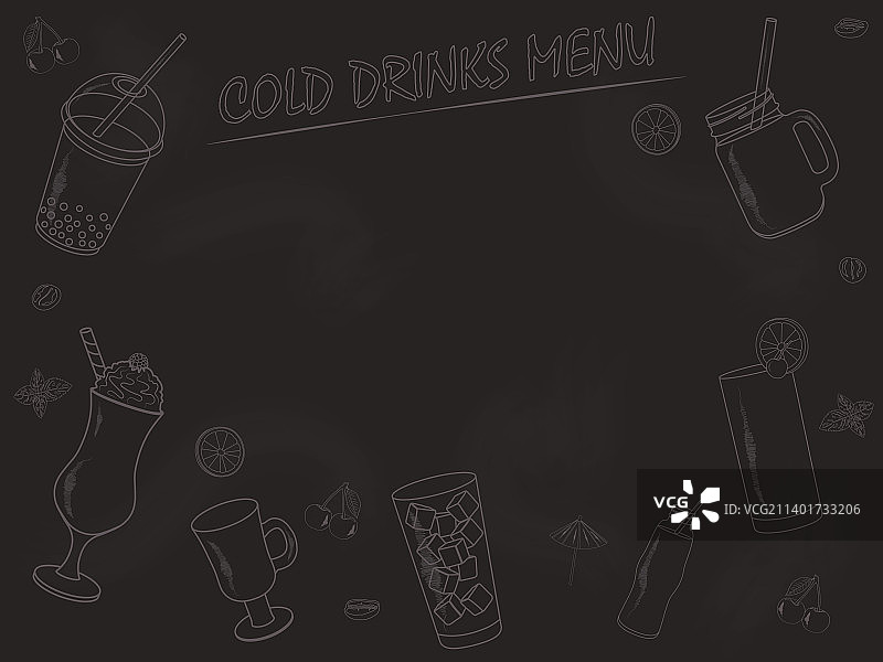 带有饮料轮廓和文案的冷饮菜单图片素材