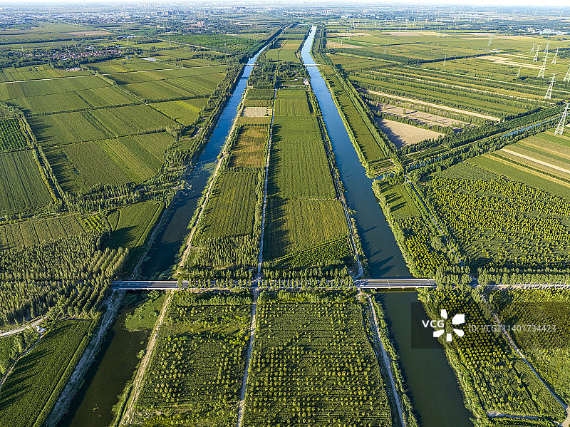 华北平原地区的庄稼与水渠图片素材