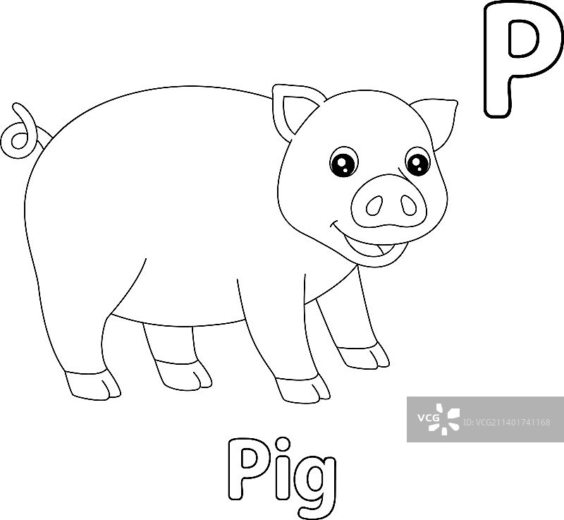 小猪字母ABC着色页P图片素材