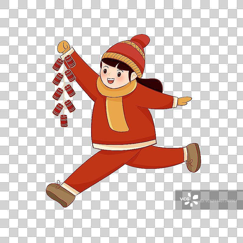 拿着鞭炮奔跑的女孩图片素材