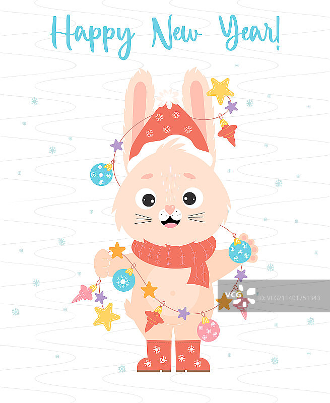 带有2023年可爱兔子标志的贺卡图片素材