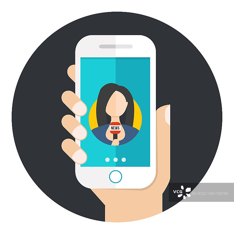 手机上的直播新闻与新闻播音员图标图片素材
