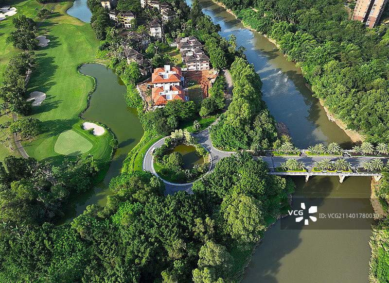 广东省惠州市惠阳区棕榈岛高尔夫球会航拍图片素材