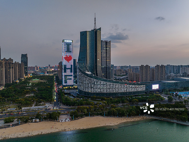 合肥天鹅湖地标建筑城市风光夜景图片素材