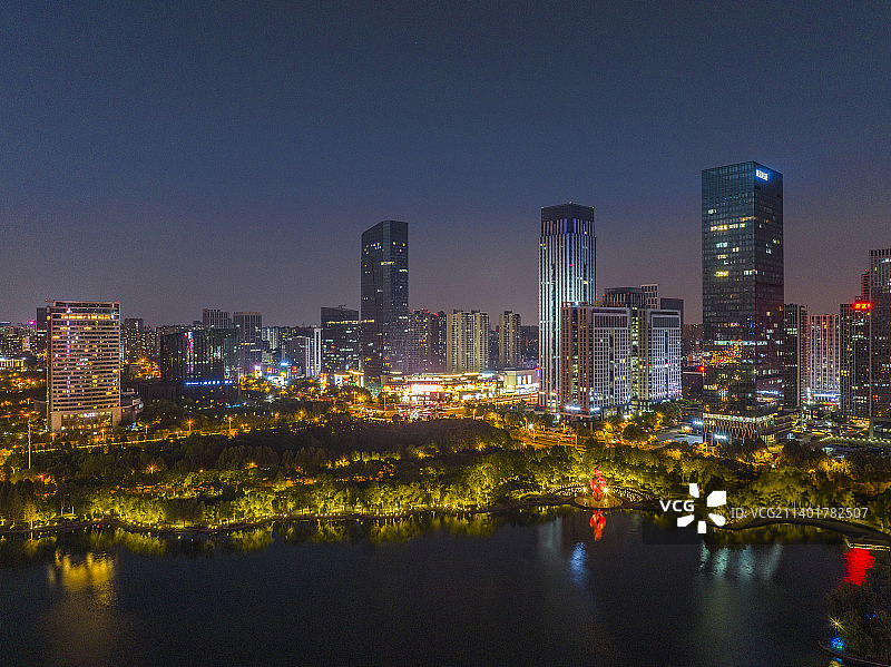 合肥天鹅湖地标建筑城市风光夜景图片素材