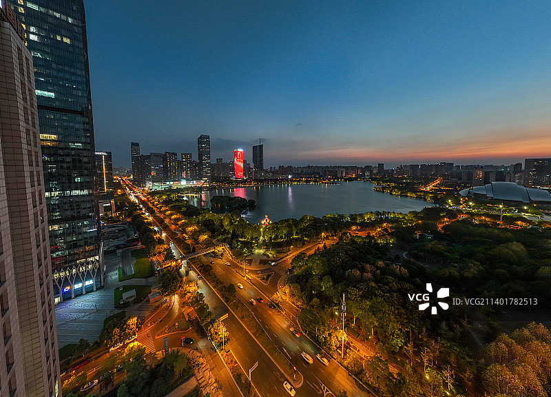 合肥天鹅湖地标建筑城市风光夜景图片素材