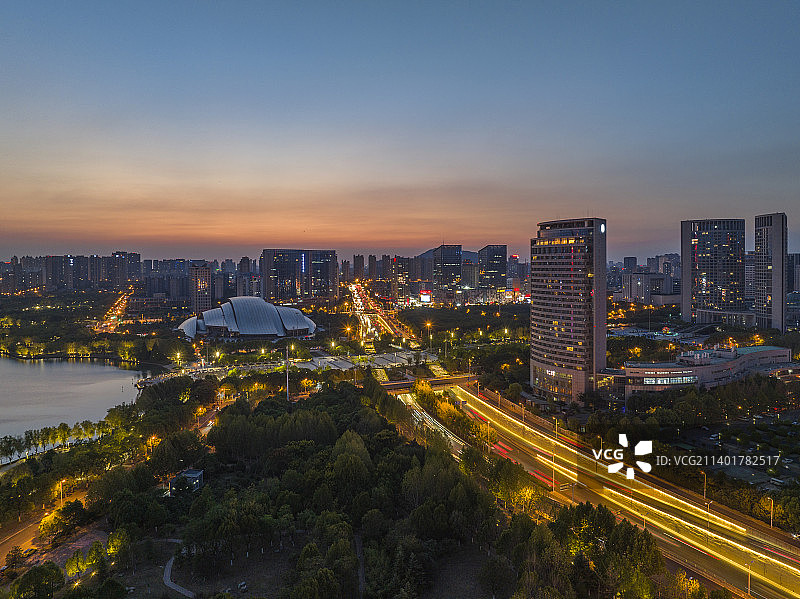 合肥天鹅湖地标建筑城市风光夜景图片素材