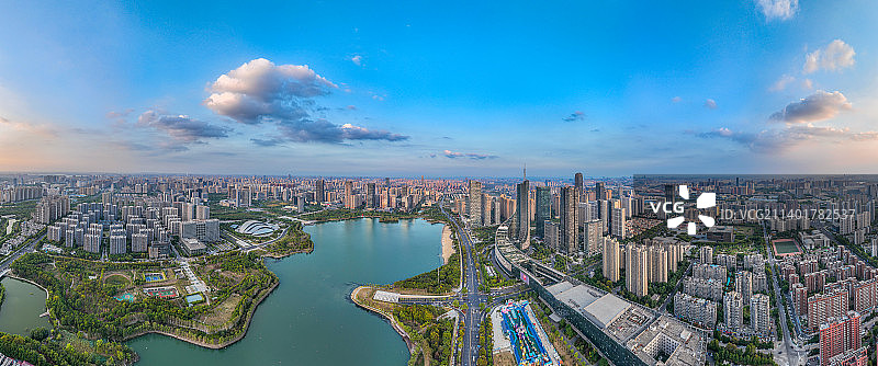 合肥天鹅湖地标建筑城市风光全景图片素材