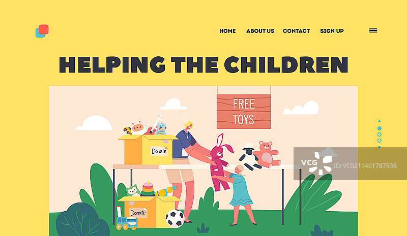 儿童慈善机构着陆页模板图片素材