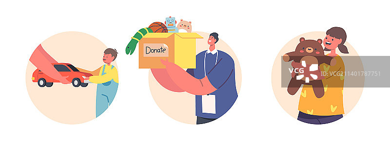 志愿者捐赠玩具给孩子们图片素材