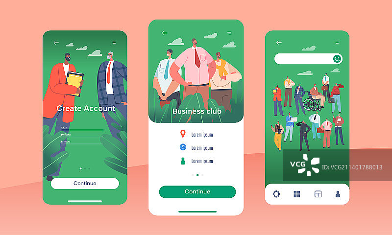 商务俱乐部手机App引导页图片素材