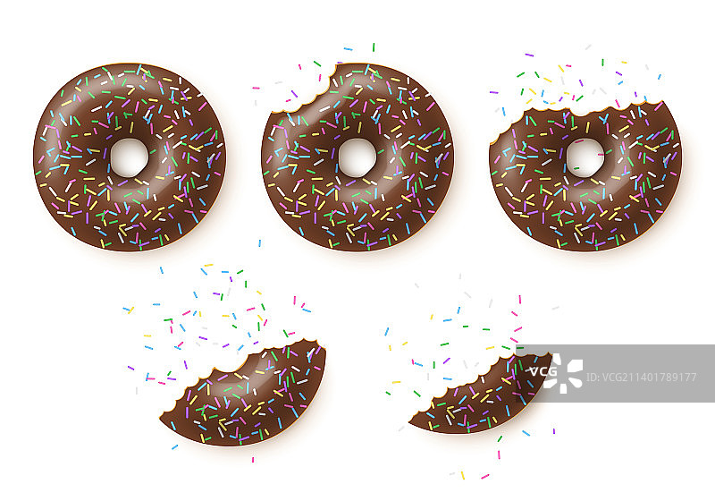 快要吃完的巧克力色糖霜甜甜圈图片素材