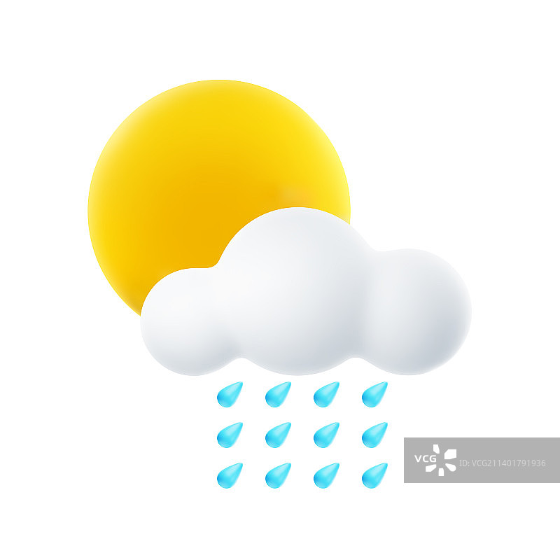 3D卡通天气图标：多云有暴雨图片素材