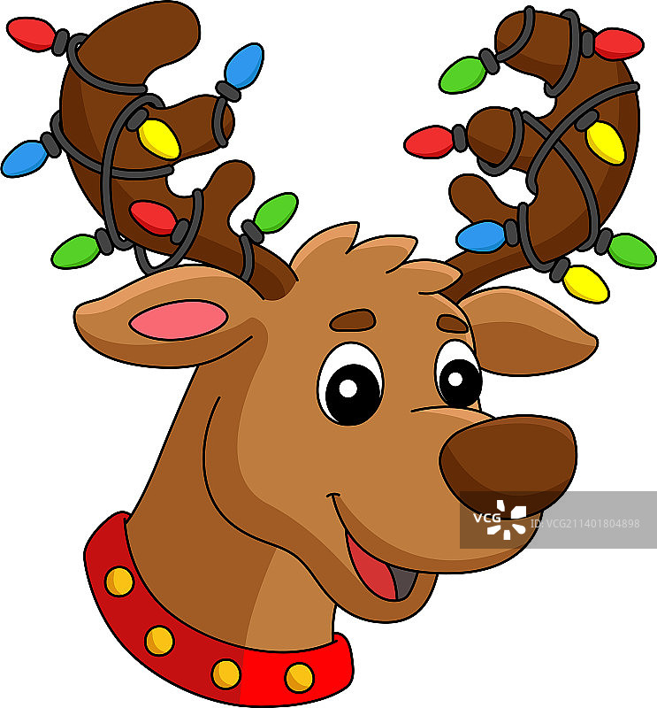 圣诞驯鹿头像卡通彩色剪贴画图片素材