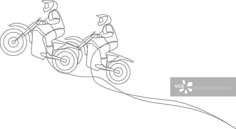 双人摩托车越野赛单线画图片素材