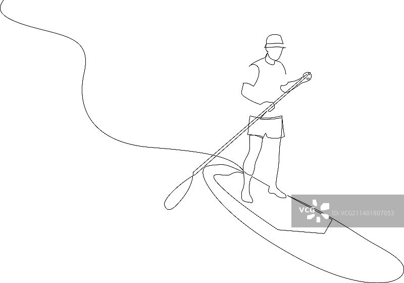 站在桨板上的连续线条男人图片素材