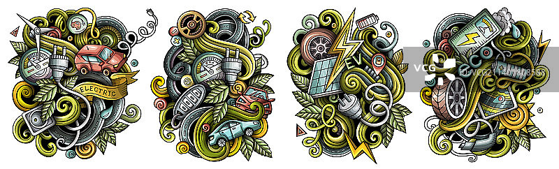 电动汽车卡通涂鸦设计合集图片素材