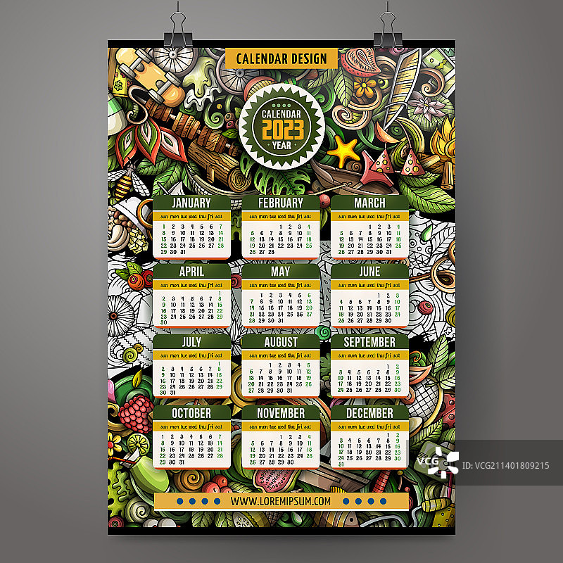 卡通彩色涂鸦2023年夏季日历图片素材