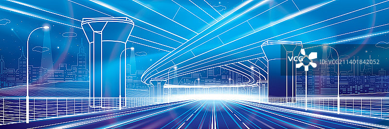 汽车立交桥夜间高速公路霓虹灯城市图片素材