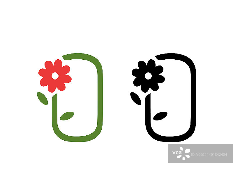 字母O红色花朵涂鸦图标图片素材