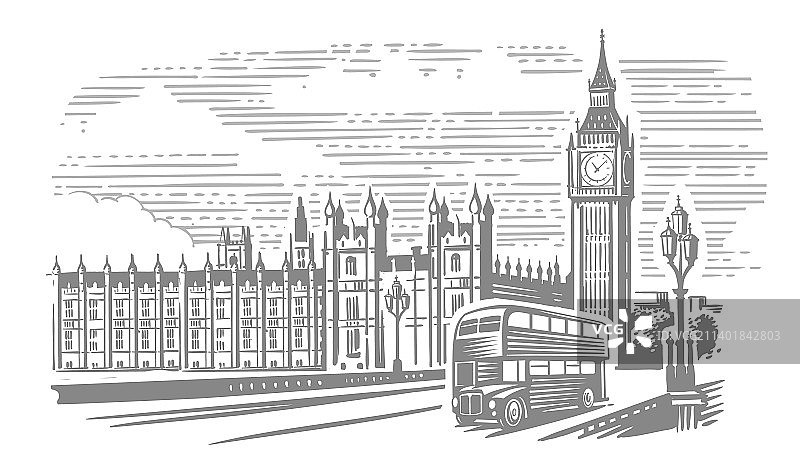 威斯敏斯特宫的大本钟素描图片素材