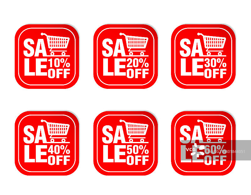 红色标签套装，折扣10 20 30 40 50 60图片素材