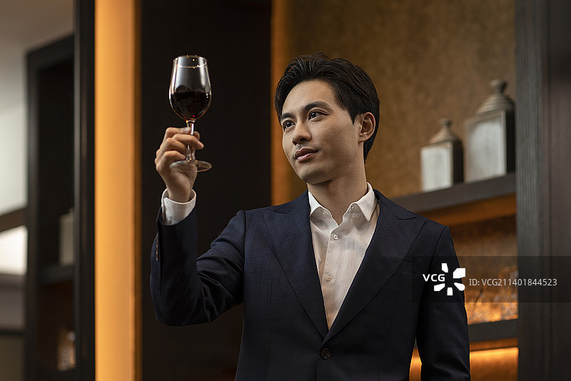 优雅的成功男士喝红酒图片素材