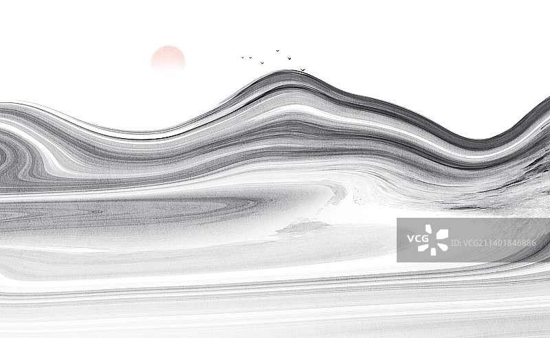 新中式风格水墨山水风景插画图片素材