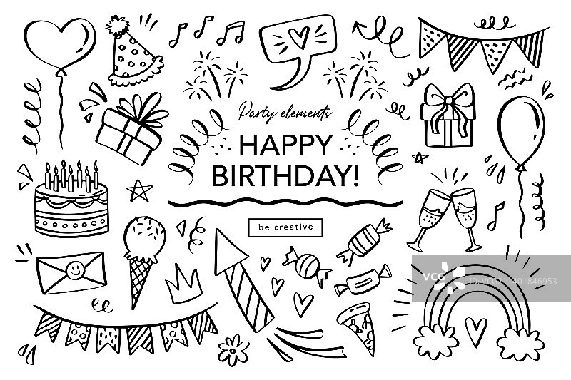 生日快乐涂鸦套装派对装饰图片素材