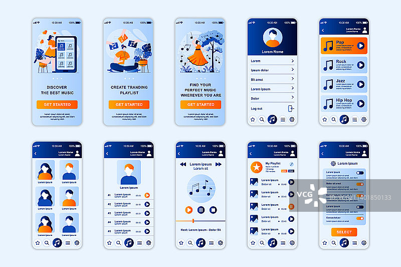 音乐概念手机App模板界面图片素材