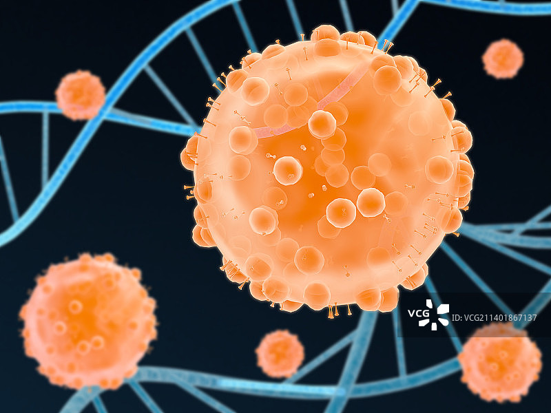 三维图像猴痘病毒细胞攻击DNA链图片素材