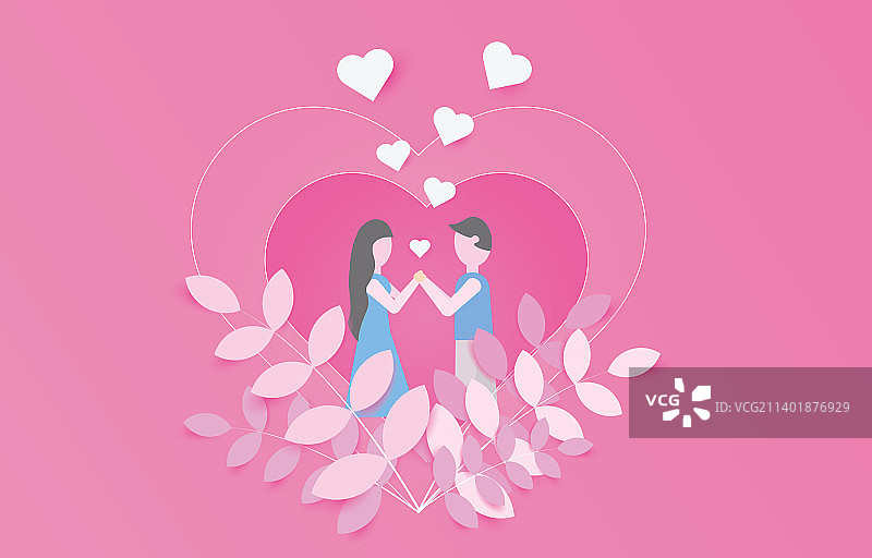 年轻夫妇在爱心中手牵着手图片素材