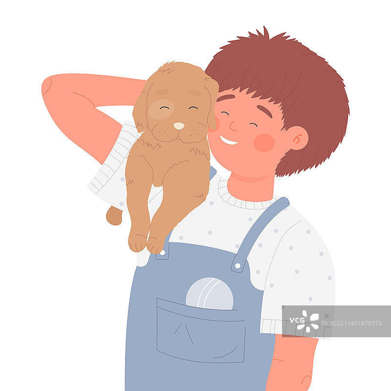 快乐的孩子和可爱的宠物图片素材