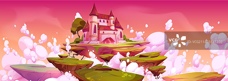 漂浮在云端魔法岛上的梦幻城堡图片素材