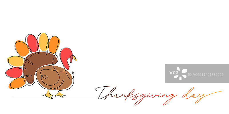 连续线条绘画风格的火鸡图片素材