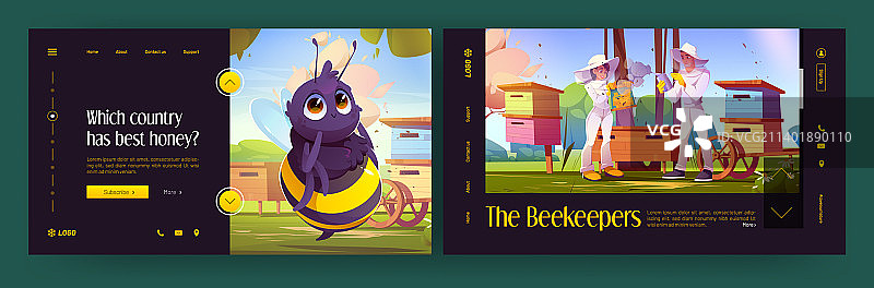 养蜂主题的卡通着陆页模板图片素材