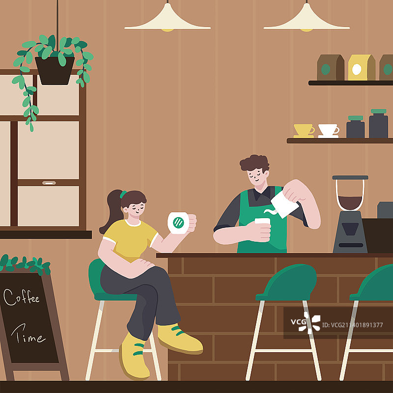 室内场景咖啡店喝咖啡图片素材