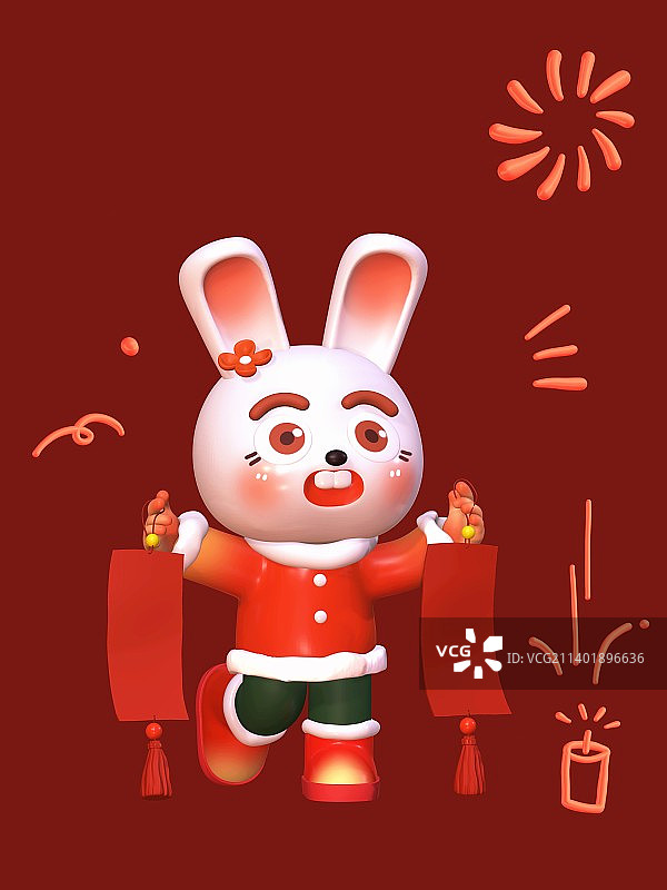 兔年插画新年对联传统节日十二生肖中国年图片素材