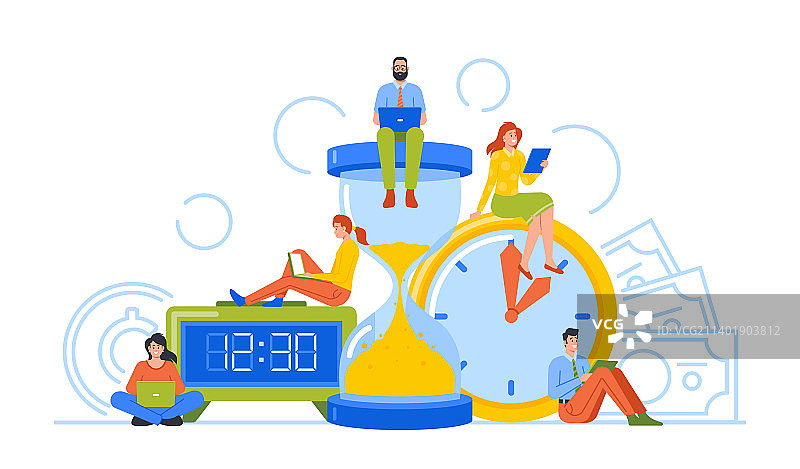 围绕着巨大时钟的商人们图片素材