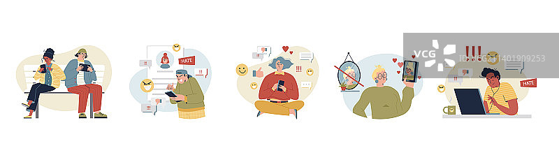 社交媒体行为类型：沉迷与仇恨图片素材