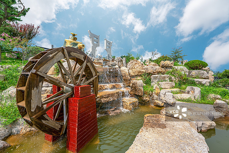 山东省威海市华夏城旅游风景区禹王宫太平禅寺夏园航拍全景图图片素材