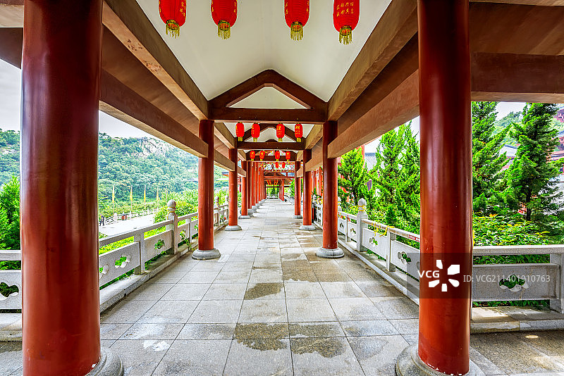 山东省威海市华夏城旅游风景区禹王宫太平禅寺夏园航拍全景图图片素材