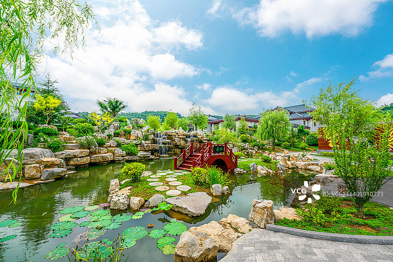 山东省威海市华夏城旅游风景区禹王宫太平禅寺夏园航拍全景图图片素材