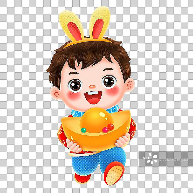 新年春节抱大元宝的福娃男孩图片素材