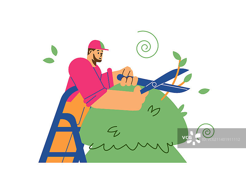 男人用剪刀修剪树木图片素材