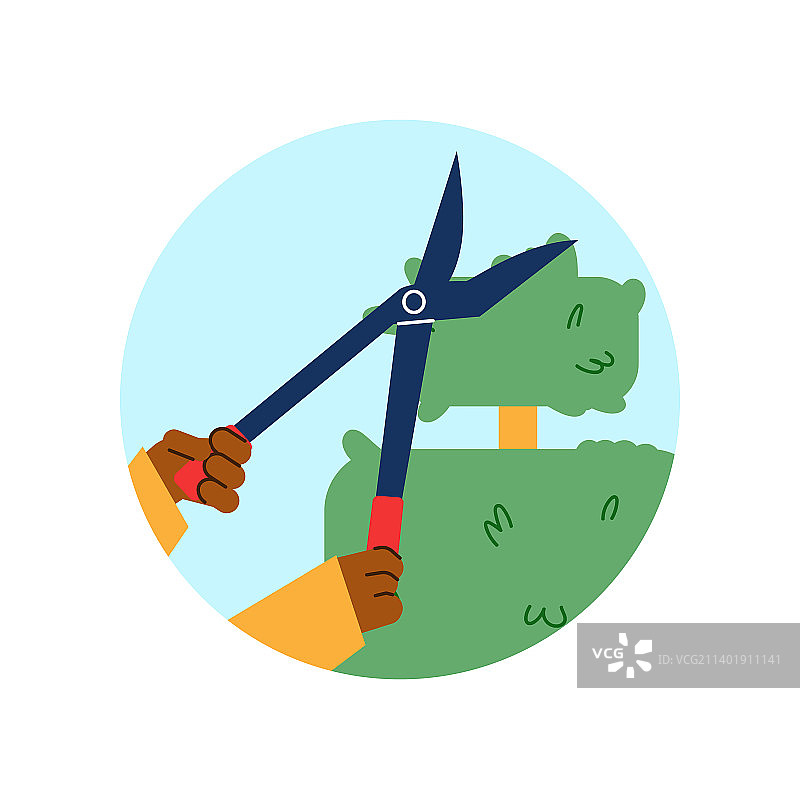 树木修剪扁平风格圆形框架图标图片素材