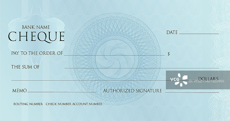 金钱支票模板支票簿纸空白蓝色图片素材