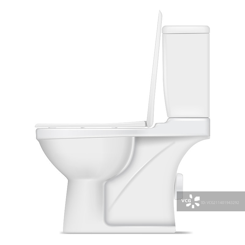 白色陶瓷马桶（侧视图，盖子打开）图片素材