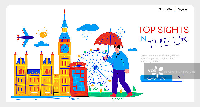 英国顶级景点扁平风格banner图片素材