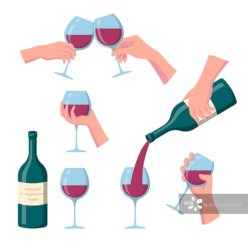 卡通彩色饮用红酒图案图片素材